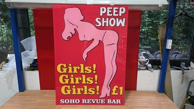 Lot 223 - PEEP SHOW RETRO PESPEX PRINTED SIGN 33" x 24"