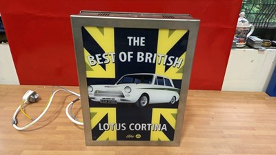 Lot 107 - LOTUS CORTINA LIGHT UP SIGN 16" X 12"