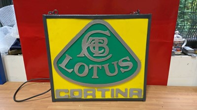 Lot 439 - LOTUS CORTINA LIGHT UP SIGN 19" X 22"