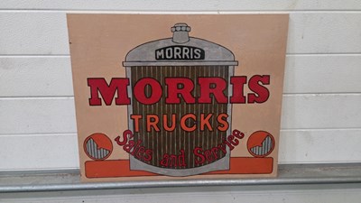 Lot 133 - WOODEN HAND PAINTED MORRIS TRUCKS SIGN 24" X 20"