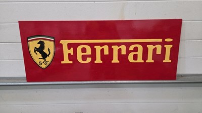 Lot 359 - WOODEN HAND PAINTED FERRARI SIGN 39" X 16"
