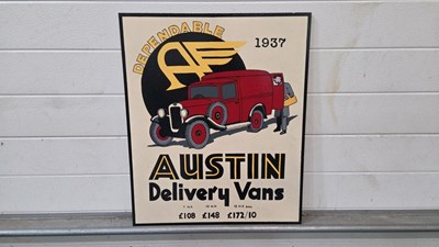 Lot 415 - WOODEN HAND PAINTED AUSTIN DELIVERY VANS SIGN 24" X 20"