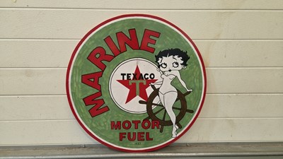 Lot 483 - WOODEN HAND PAINTED TEXACO MARINE FUEL OIL SIGN 24" DIA