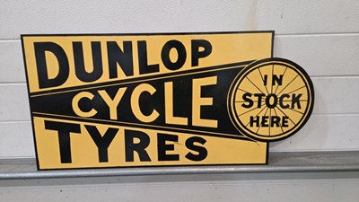 Lot 689 - WOODEN HAND PAINTED DUNLOP CYCLE TYRES SIGN 32" X 16"