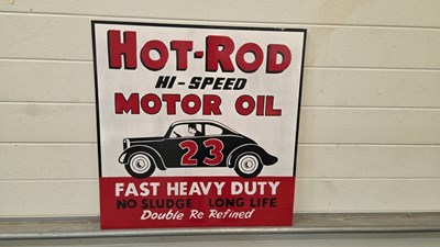 Lot 709 - WOODEN HAND PAINTED HOT ROD OIL SIGN 24" X 24"