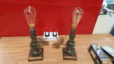 Lot 743 - MATCHING PAIR OF GEAR SHAFT LAMPS