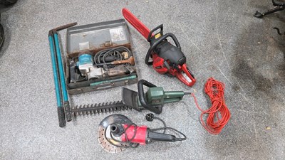 Lot 291 - CHAIN SAW,9" ANGLE GRINDER,HEDGE CUTTER & MAKITA BREAKER