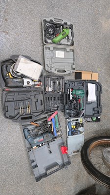 Lot 591 - SELECTION OF POWER TOOLS, SOCKET SET + DRILL BITS