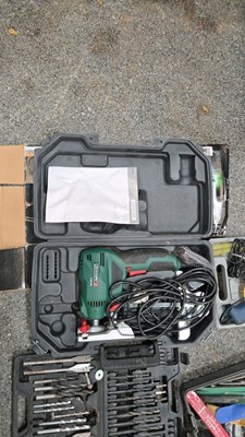 Lot 591 - SELECTION OF POWER TOOLS, SOCKET SET + DRILL BITS