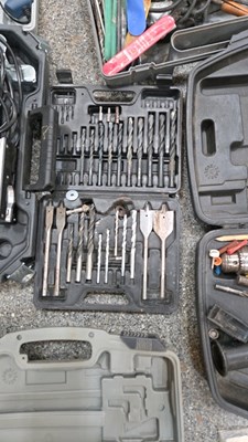 Lot 591 - SELECTION OF POWER TOOLS, SOCKET SET + DRILL BITS