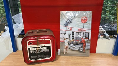 Lot 853 - INTERNATIONAL OIL DRUM & TIN REPRO SPARK PLUG SIGN