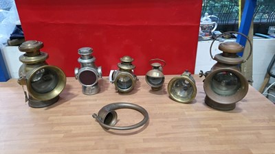 Lot 31 - VINTAGE BRASS VEHICLE LAMPS