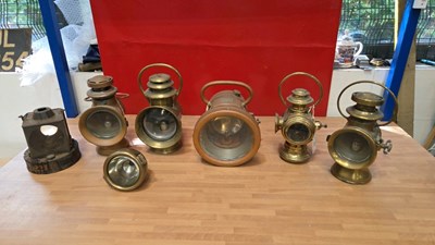 Lot 461 - VINTAGE BRASS VEHICLE LAMPS