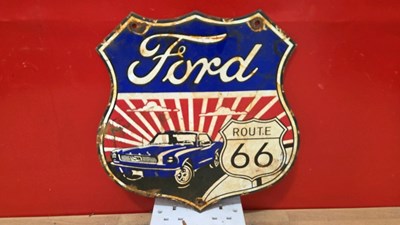 Lot 633 - FORD ROUTE 66 ENAMEL SIGN 12" X 12"
