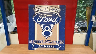 Lot 251 - WOODEN HAND PAINTED FORD V8 PARTS SIGN 29" X 24"