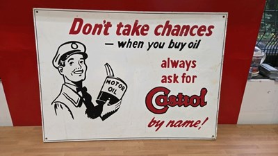 Lot 811 - WOODEN HAND PAINTED CASTROL MOTOR OIL SIGN 28" X 24"