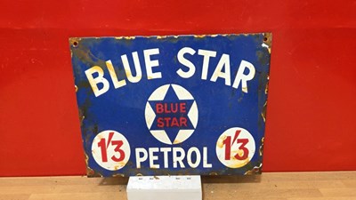 Lot 795 - BLUE STAR PETROL ENAMEL SIGN 14" X 11"