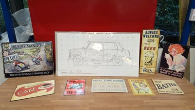 Lot 900 - DESIGN DIAGRAM SIGNED FOR RILEY ELF + SELECTION OF SMALL METAL SIGNS