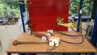Lot 841 - CHILD'S HOBBY HORSE , SCOOTER & ROCKING HORSE