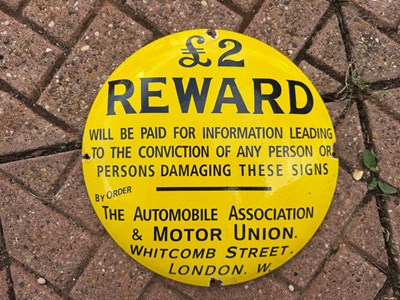 Lot 309 - AA REWARD ENAMEL SIGN 12" DIA