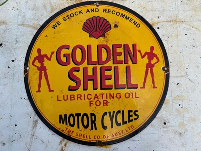 Lot 375 - GOLDEN SHELL ENAMEL SIGN 12" DIA