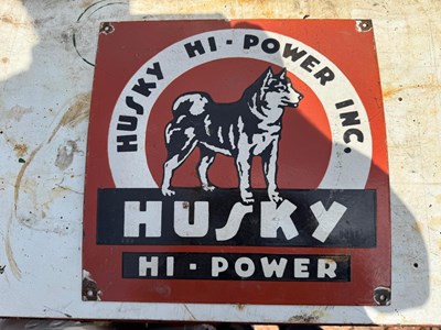 Lot 393 - HUSKY HI POWER ENAMEL SIGN 14" X 14"