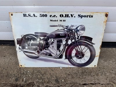 Lot 613 - BSA 500 MOTOR CYCLE SIGN 18" X 12"