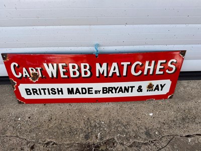 Lot 737 - CAPT.WEBB MATCHES ENAMEL SIGN 24" X 8"