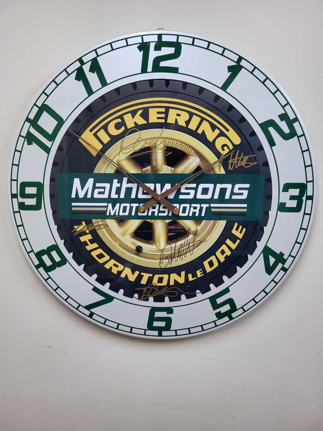 Lot 609 - HAND MADE 32" SIGNED MATHEWSON MOTORSPORT CLOCK