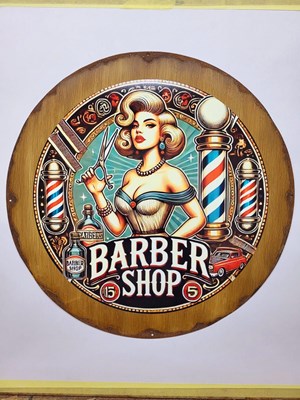 Lot 681 - BARBERS SHOP METAL SIGN 20" DIA