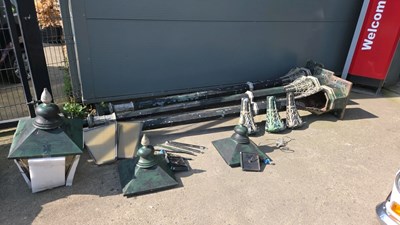 Lot 817 - 3 CAST IRON BLEECO BRIGHTON LAMPPOSTS AND 3 CAST ALUMINIUM LANTERN TOPS