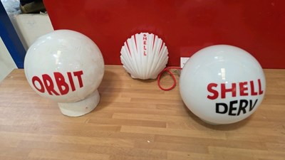 Lot 589 - 3 X GLASS PETROL GLOBE LIGHTS