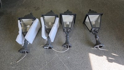 Lot 305 - SET OF 4 MATCHING CAST ALUMINIUM OUTDOOR LANTERNS