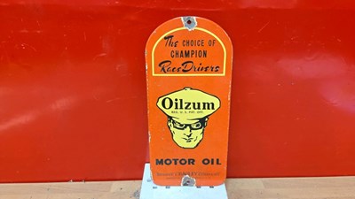 Lot 621 - OILZUM MOTOR OIL ENAMEL SIGN 11" X 5"