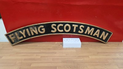 Lot 655 - FLYING SCOTSMAN CAST REPRO SIGN 35" X 4"