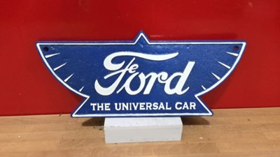 Lot 453 - FORD THE UNIVERSAL CAR CAST SIGN 15" X 6.5"