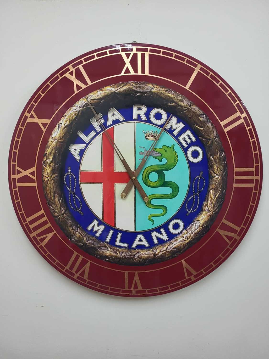 Lot 365 - HANDMADE 32" ALFA ROMEO CLOCK