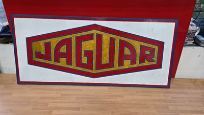 Lot 379 - WOODEN HAND PAINTED JAGUAR SIGN 36" X 16"