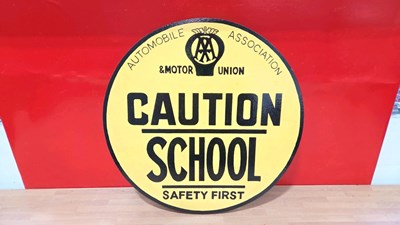 Lot 713 - WOODEN HAND PAINTED AA SCHOOL SIGN 19.5" DIA