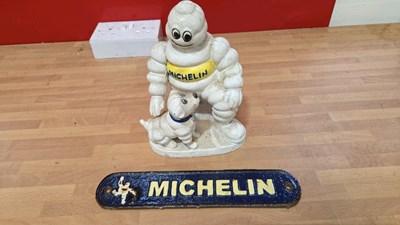 Lot 725 - CAST MICHELIN MAN WITH DOG & SMALL MICHELIN SIGN