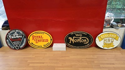 Lot 677 - CAST MOTOR CYCLE REPRODUCTION SIGNS