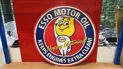 Lot 389 - ESSO MOTOR OIL ,HAPPY MOTORING ENAMEL SIGN 30" DIA
