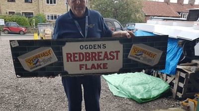 Lot 86 - OGDENS REDBREAST FLAKE ENAMEL SIGN