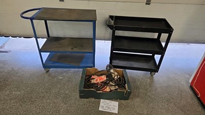 Lot 13 - 2 X MECHANICS TROLLEYS & A BOX OF VARIOUS FAN BELTS