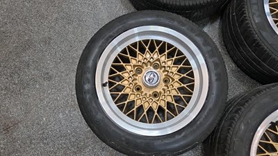 Lot 491 - MSW ALLOY WHEELS WITH CENTRE BOSSES ,GOLD CENTRES WITH MACHINED OUTERS