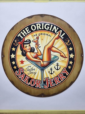 Lot 423 - HANDMADE SAILOR JERRY METAL SIGN 20" DIA