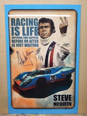 Lot 695 - HANDMADE STEVE McQUEEN METAL SIGN 26" X 39"