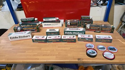Lot 763 - BOX OF EDDIE STOBART MODEL TRUCKS & COASTERS