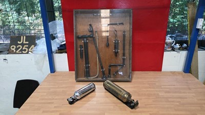 Lot 415 - MORRIS DISPLAY CABINET & 2 FIRE EXTINGUISHERS
