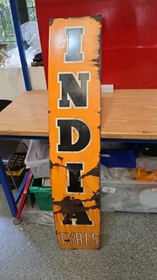 Lot 259 - LARGE INDIA TYRES ENAMEL SIGN 64" X 12"